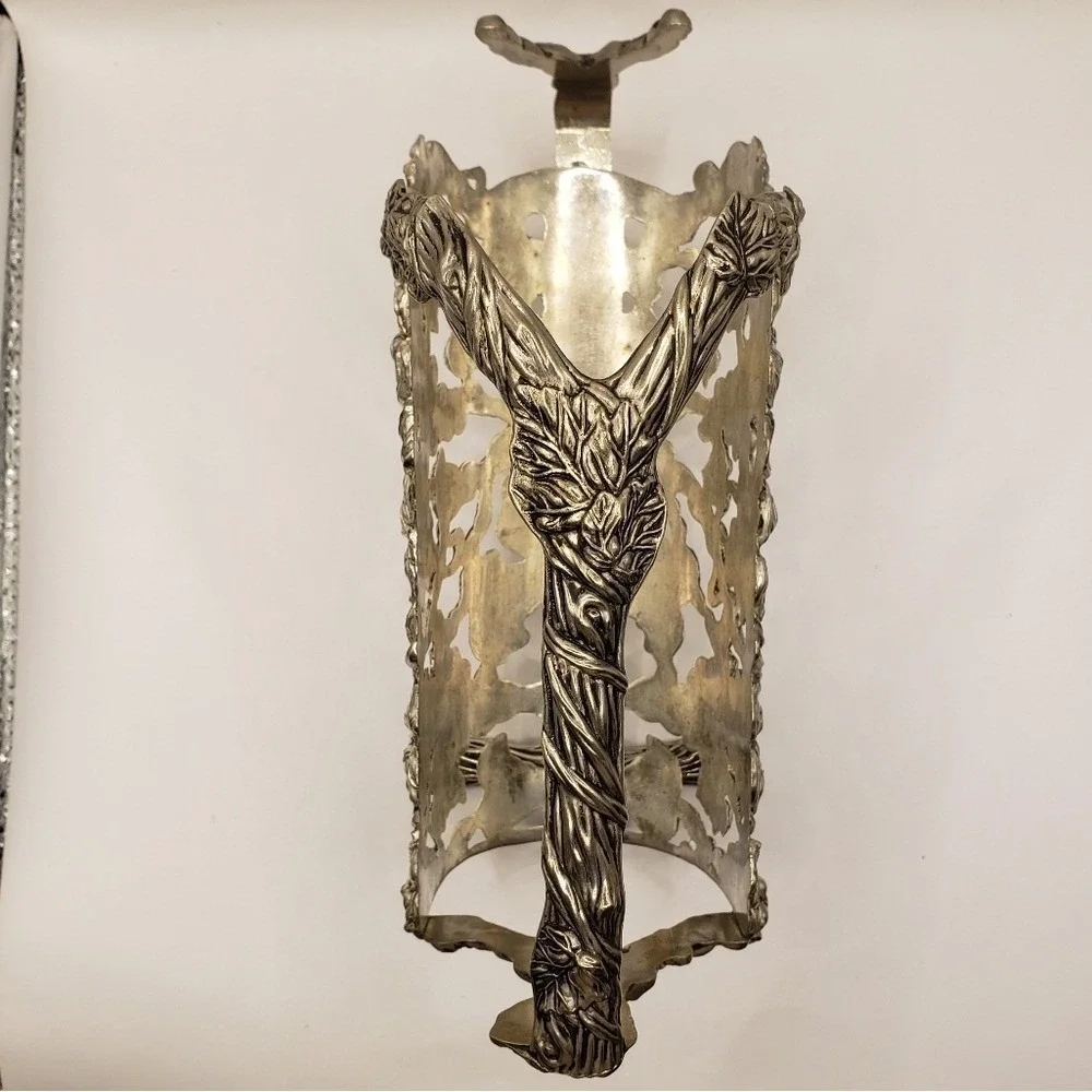 Vintage Silver Tone Grape Vine Wine‎ Bottle Cradle Pourer Ornate Repousse Decor